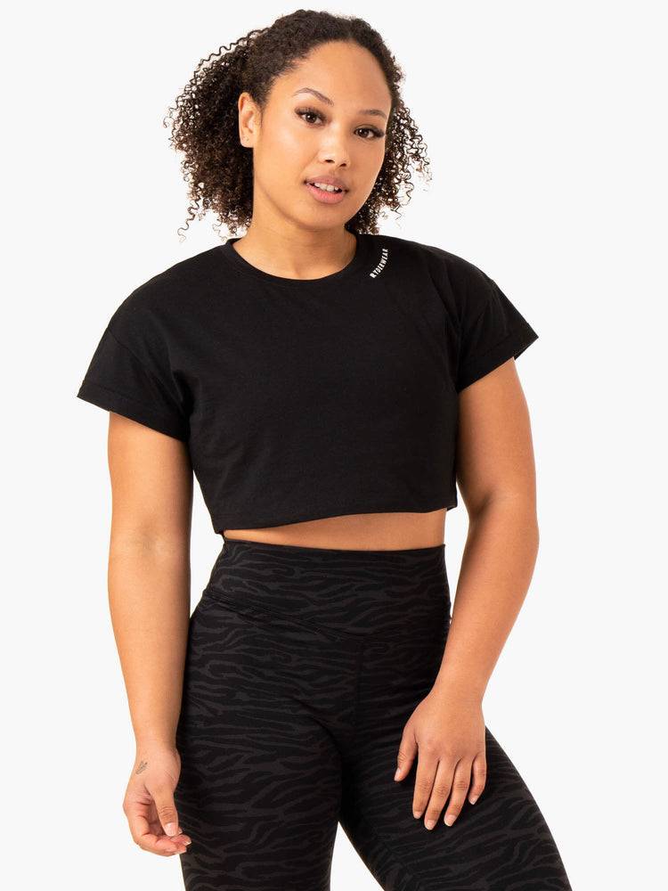 Black Ryderwear Women T Shirts Energy Cap Sleeve Women's T Shirts | AU2792UT