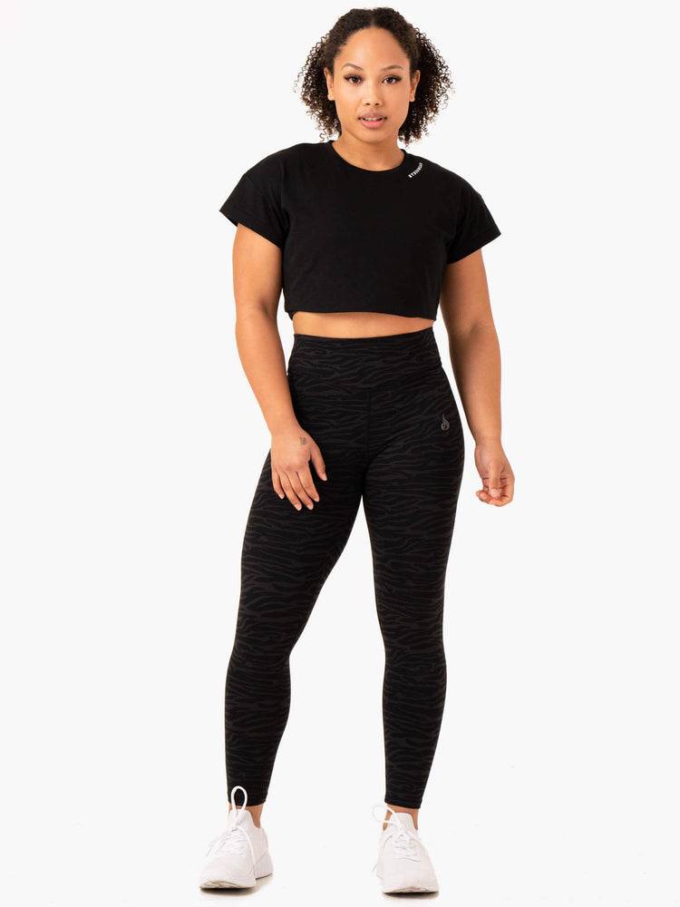 Black Ryderwear Women T Shirts Energy Cap Sleeve Women's T Shirts | AU2792UT