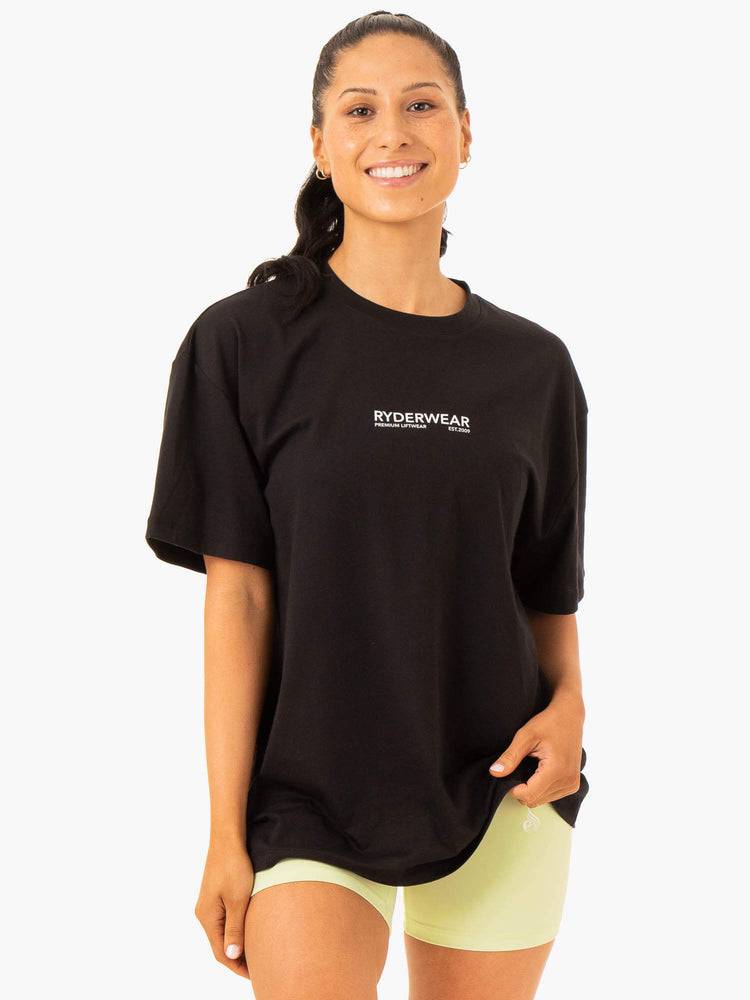 Black Ryderwear Women T Shirts Frequency Oversized Women's T Shirts | AU2797WY