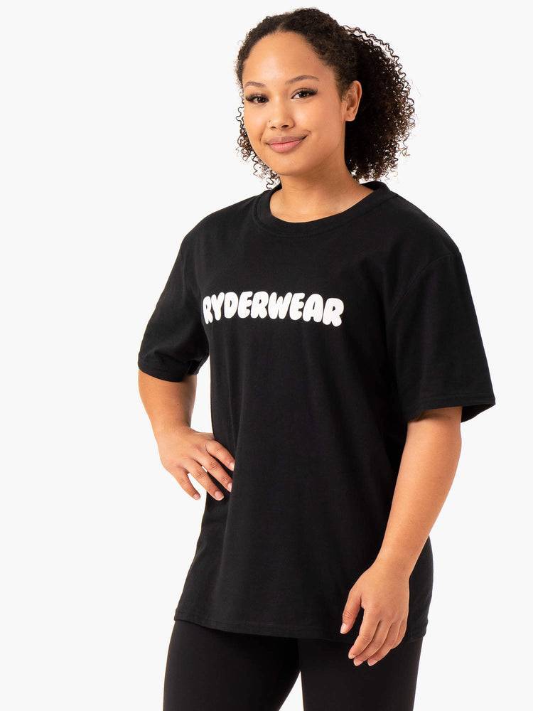 Black Ryderwear Women T Shirts Icon Oversized Women's T Shirts | AU2775YU