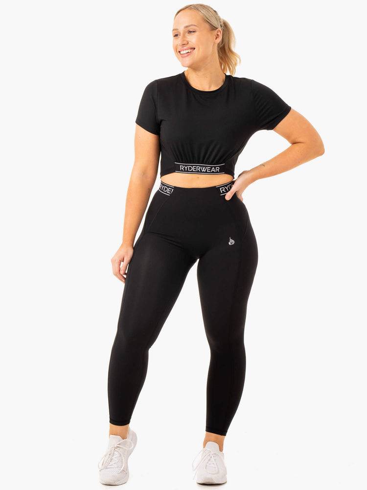 Black Ryderwear Women T Shirts Level Up Cropped Women's T Shirts | AU2782NB