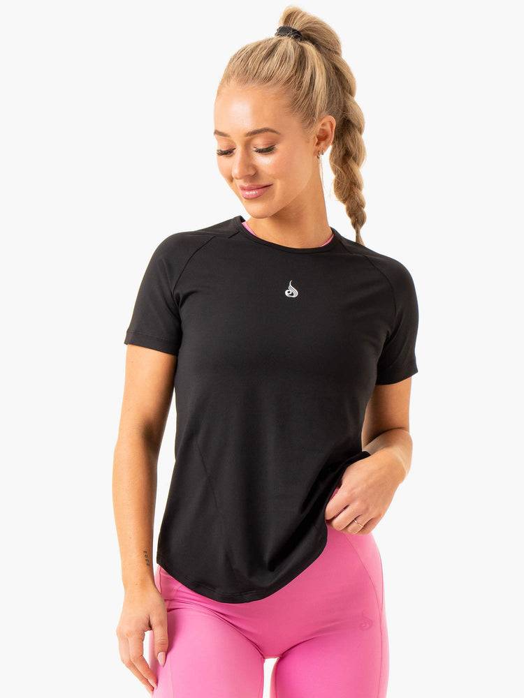 Black Ryderwear Women T Shirts Level Up Training Women's T Shirts | AU2785FM