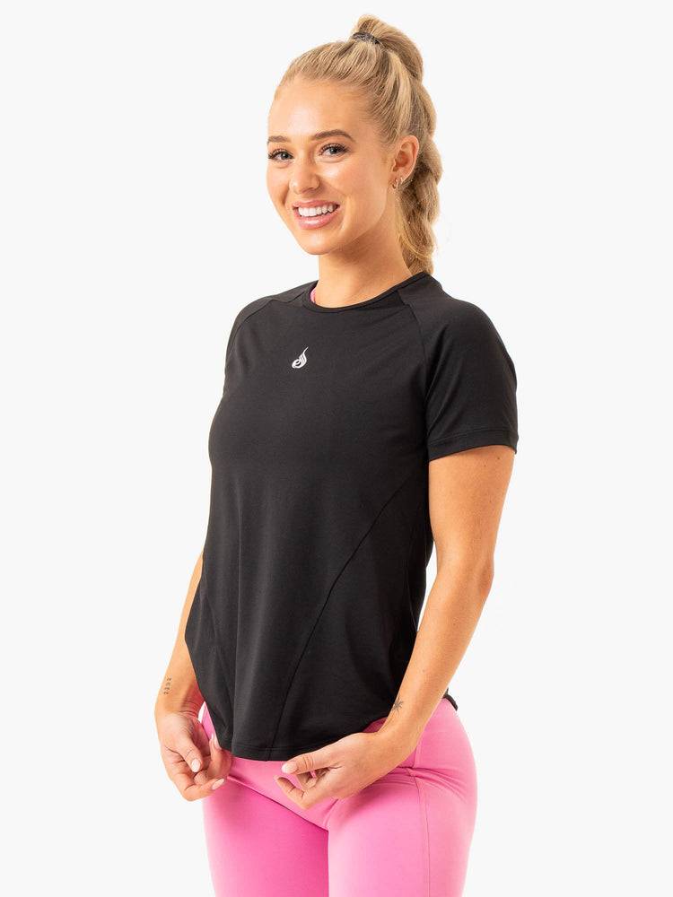 Black Ryderwear Women T Shirts Level Up Training Women's T Shirts | AU2785FM