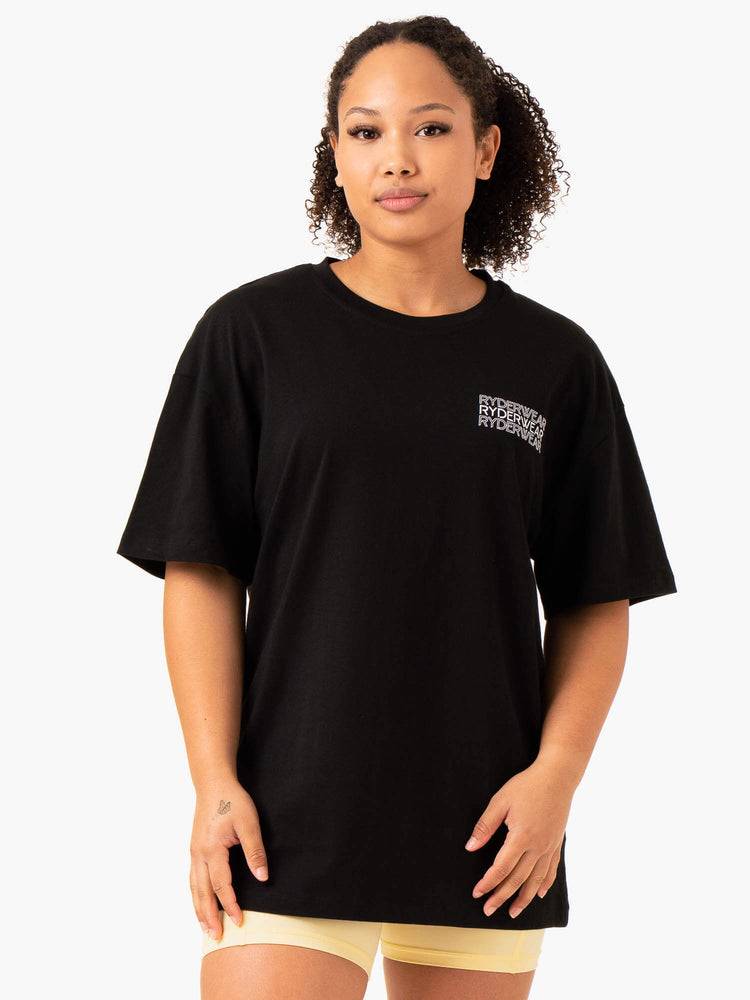 Black Ryderwear Women T Shirts Level Up Oversized Women's T Shirts | AU2790OR