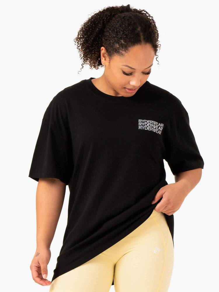 Black Ryderwear Women T Shirts Level Up Oversized Women\'s T Shirts | AU2790OR