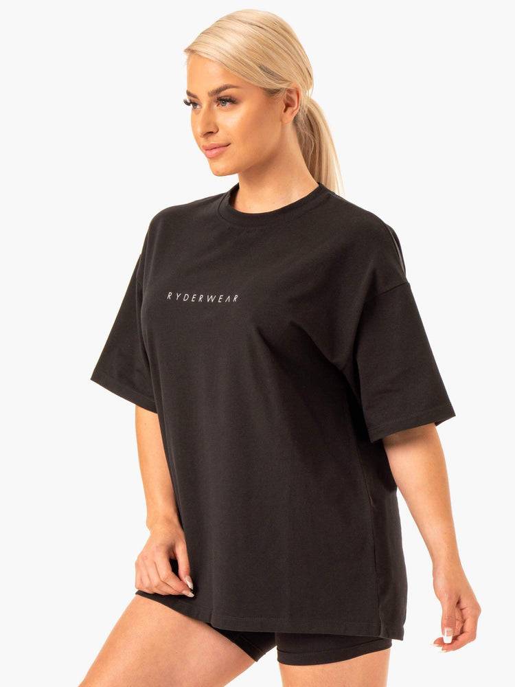 Black Ryderwear Women T Shirts Staples Oversized Tee Women's T Shirts | AU2722YU