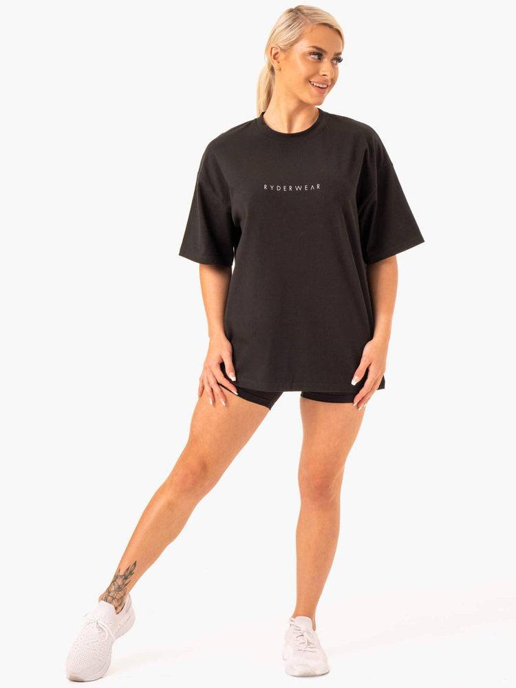 Black Ryderwear Women T Shirts Staples Oversized Tee Women's T Shirts | AU2722YU