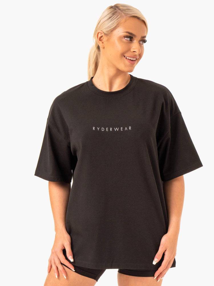 Black Ryderwear Women T Shirts Staples Oversized Tee Women\'s T Shirts | AU2722YU