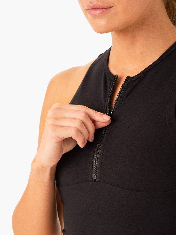 Black Ryderwear Women Tanks Embody Zip Up Crop Women's Tanks | AU2907HK