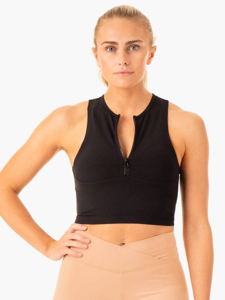 Black Ryderwear Women Tanks Embody Zip Up Crop Women's Tanks | AU2907HK