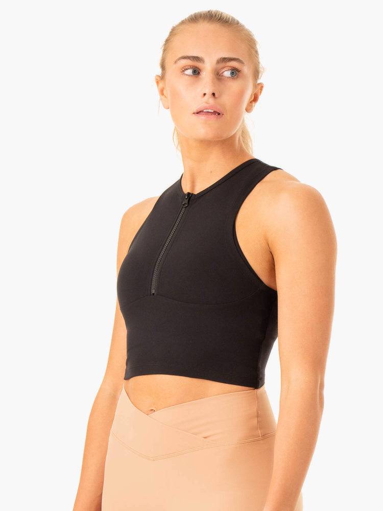 Black Ryderwear Women Tanks Embody Zip Up Crop Women's Tanks | AU2907HK