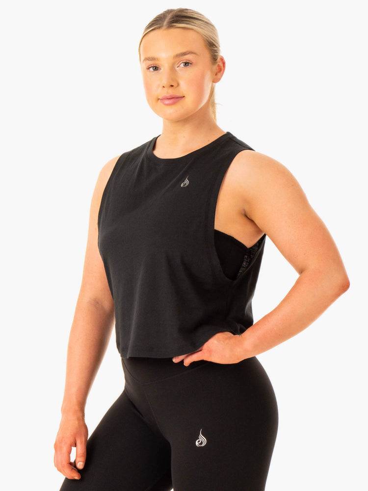 Black Ryderwear Women Tanks Flow Scoop Women's Tanks | AU2878KI