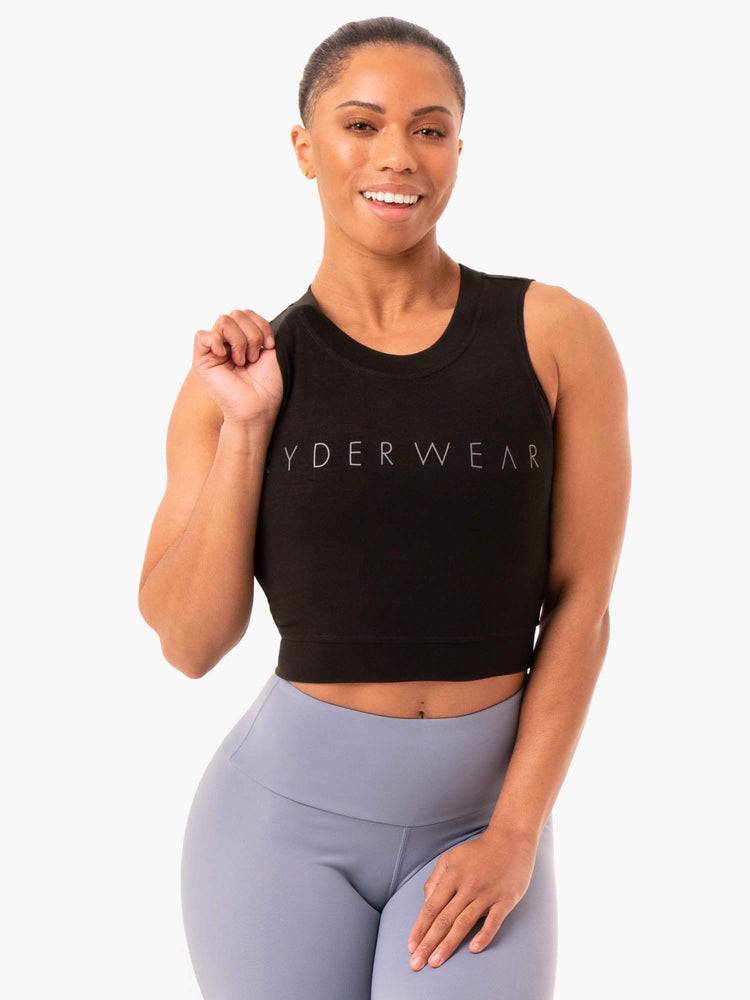 Black Ryderwear Women Tanks Motion Crop Top Women's Tanks | AU3028PQ