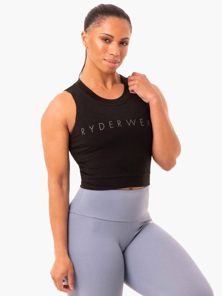 Black Ryderwear Women Tanks Motion Crop Top Women\'s Tanks | AU3028PQ