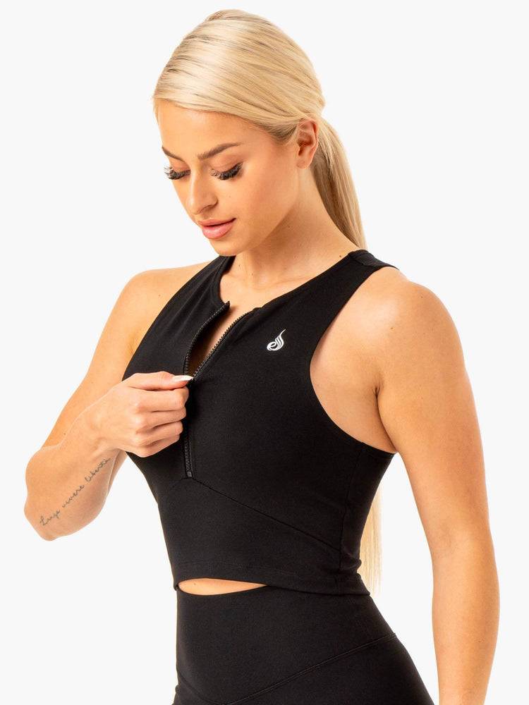 Black Ryderwear Women Tanks Reflex Zip Up Women's Tanks | AU2989TV