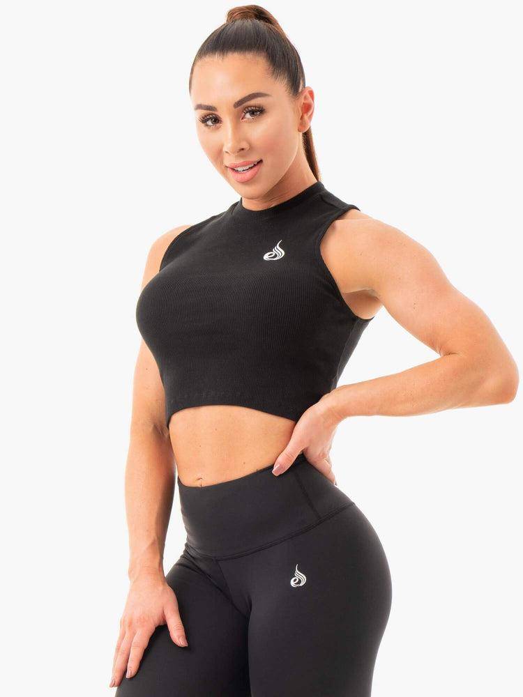 Black Ryderwear Women Tanks Ribbed Crop Women's Tanks | AU3027AP