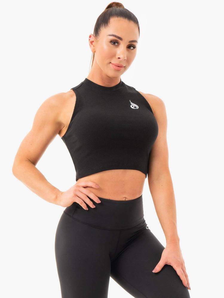 Black Ryderwear Women Tanks Ribbed Crop Women's Tanks | AU3027AP