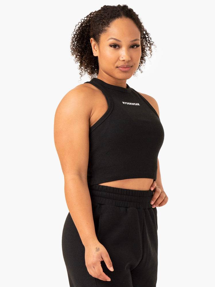 Black Ryderwear Women Tanks Sideline Rib Crop Women's Tanks | AU2846YU