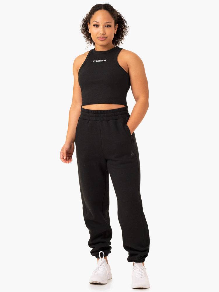 Black Ryderwear Women Tanks Sideline Rib Crop Women's Tanks | AU2846YU