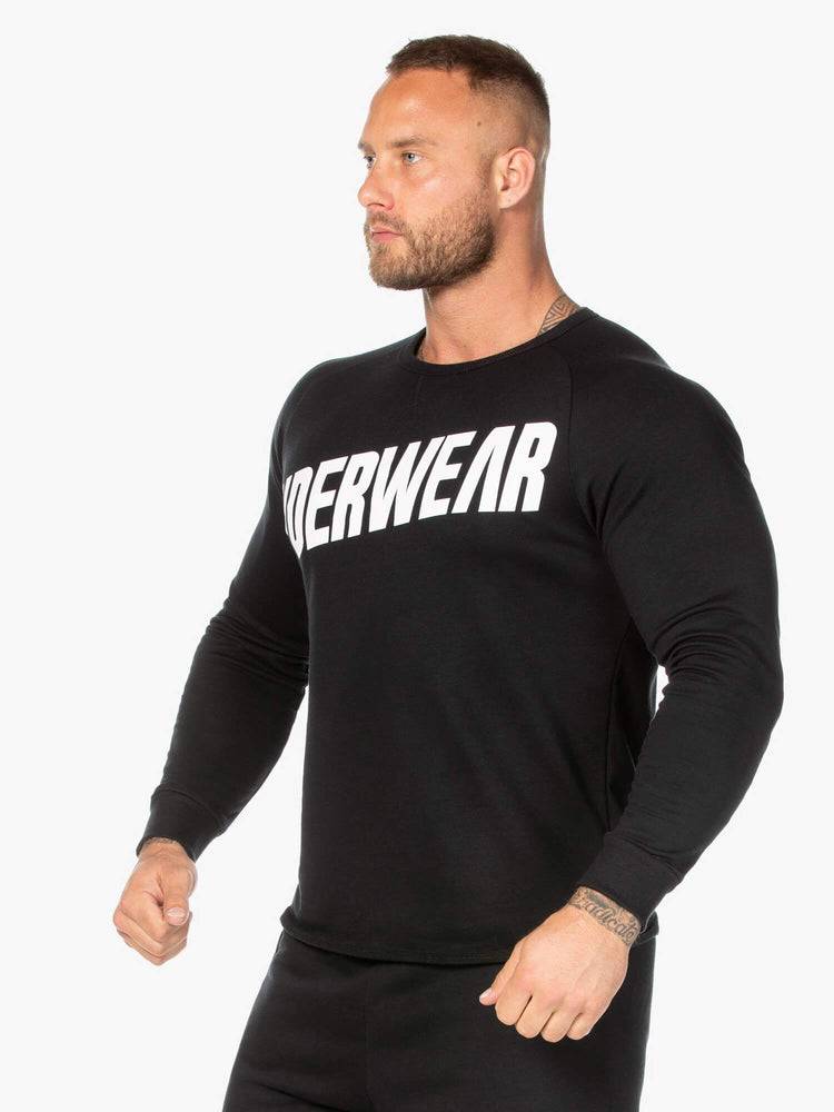 Black/White Ryderwear Men Sweaters Block Crew Neck Men's Sweaters | AU1308AP