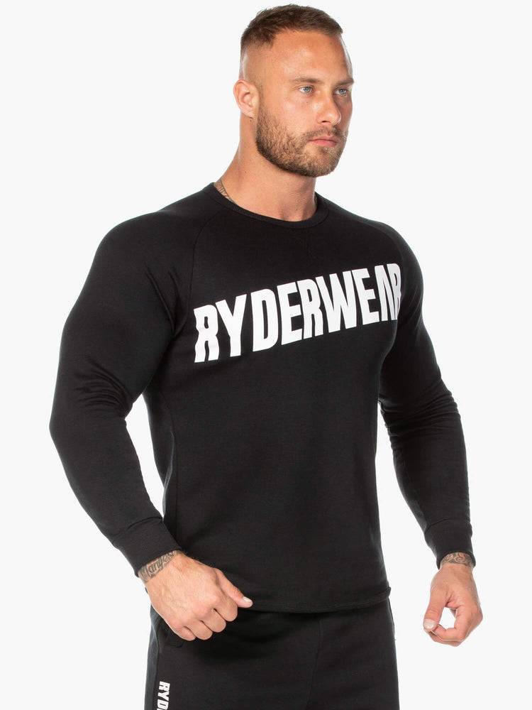 Black/White Ryderwear Men Sweaters Block Crew Neck Men's Sweaters | AU1308AP