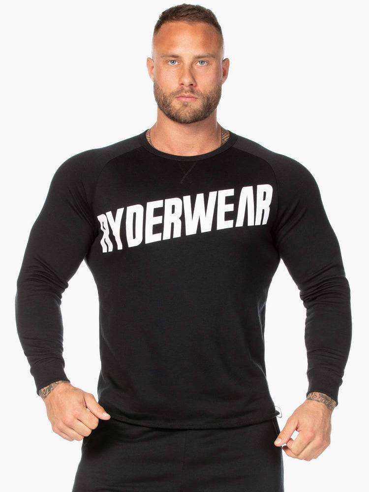 Black/White Ryderwear Men Sweaters Block Crew Neck Men\'s Sweaters | AU1308AP