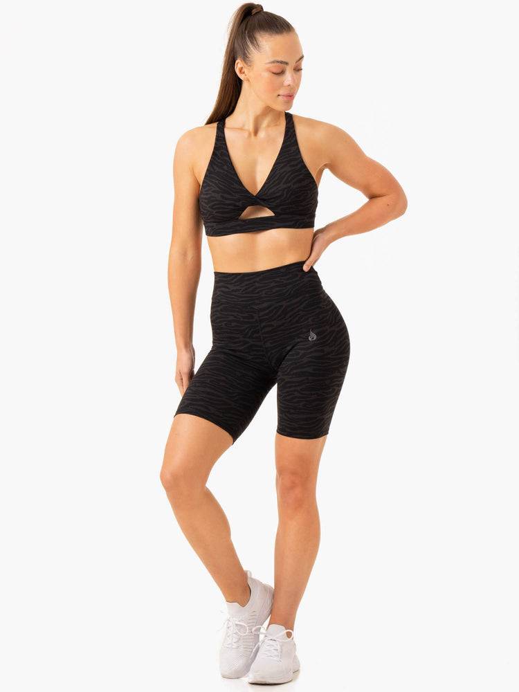 Black Zebra Ryderwear Women Shorts Transform Mid Length Women's Shorts | AU2096LH