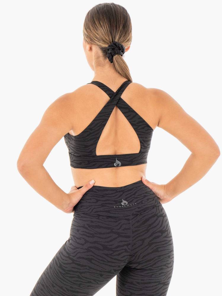 Black Zebra Ryderwear Women Sports Bra Wild Cross Over Women's Sports Bra | AU2479EX