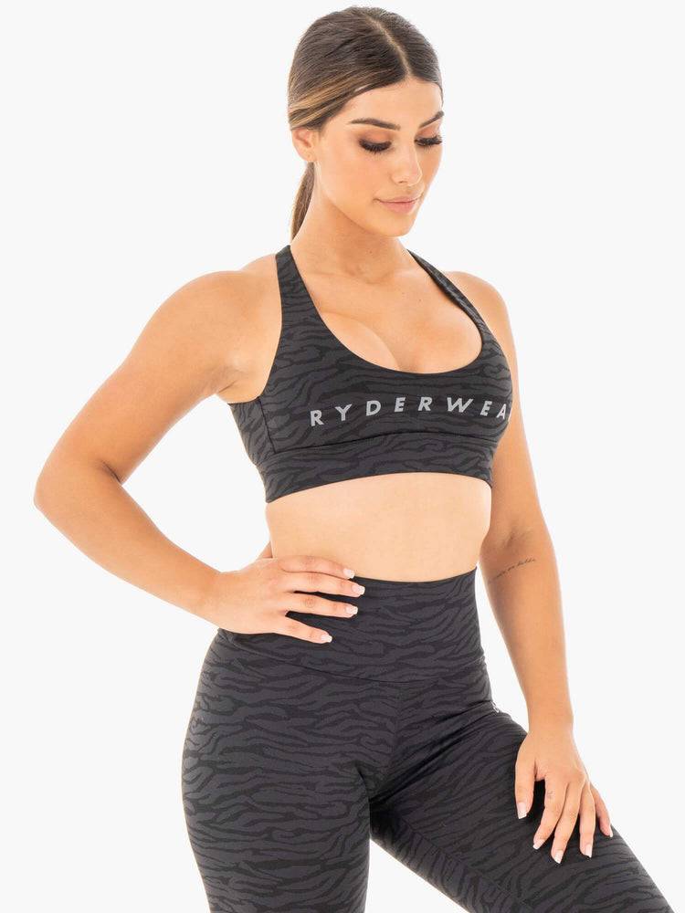 Black Zebra Ryderwear Women Sports Bra Wild Cross Over Women's Sports Bra | AU2479EX