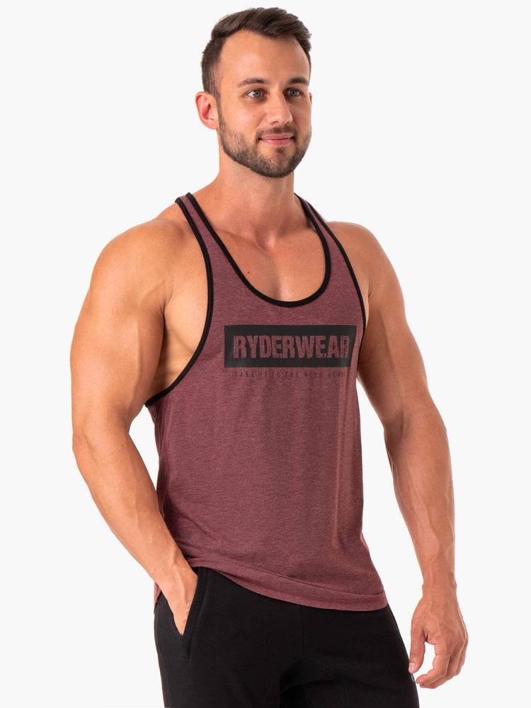 Burgundy Marl Ryderwear Men Gym Stringers Iron Stringer T-Back Men's Gym Stringers | AU1520GL