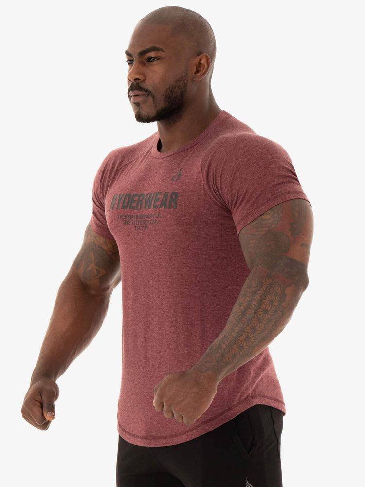 Burgundy Marl Ryderwear Men T Shirts Focus Men's T Shirts | AU1226UT