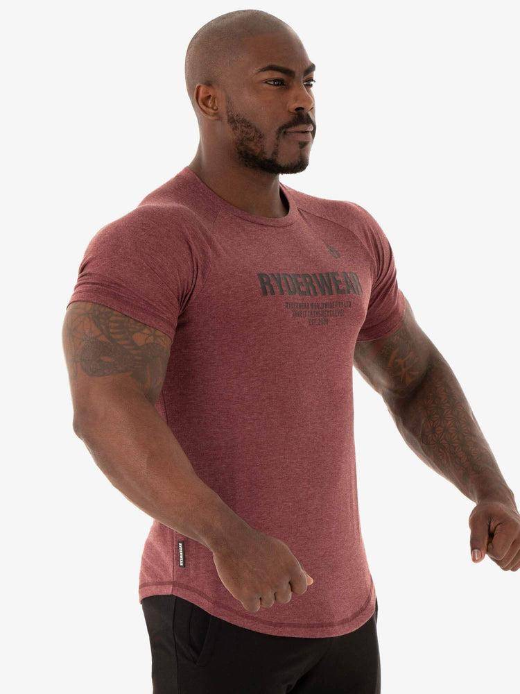 Burgundy Marl Ryderwear Men T Shirts Focus Men's T Shirts | AU1226UT