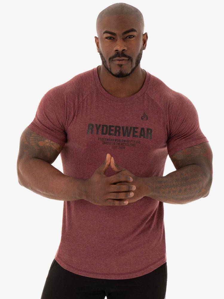 Burgundy Marl Ryderwear Men T Shirts Focus Men\'s T Shirts | AU1226UT