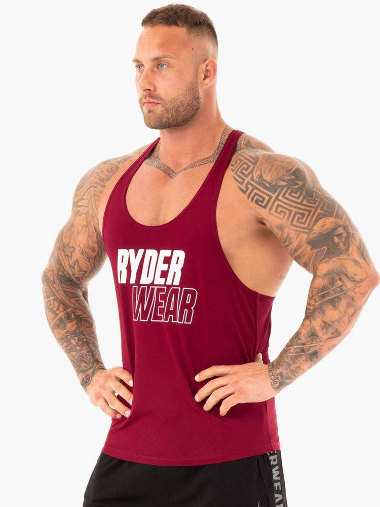 Burgundy Ryderwear Men Gym Stringers Lift T-Back Stringer Men's Gym Stringers | AU1521HK