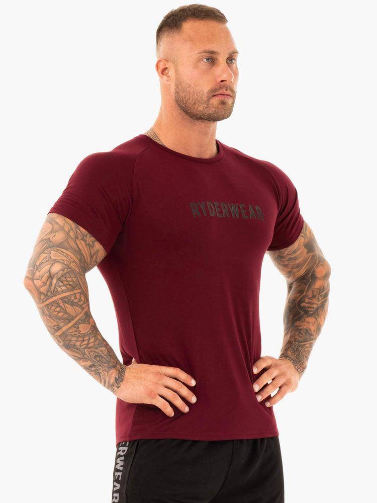 Burgundy Ryderwear Men T Shirts Active Men's T Shirts | AU1192NB