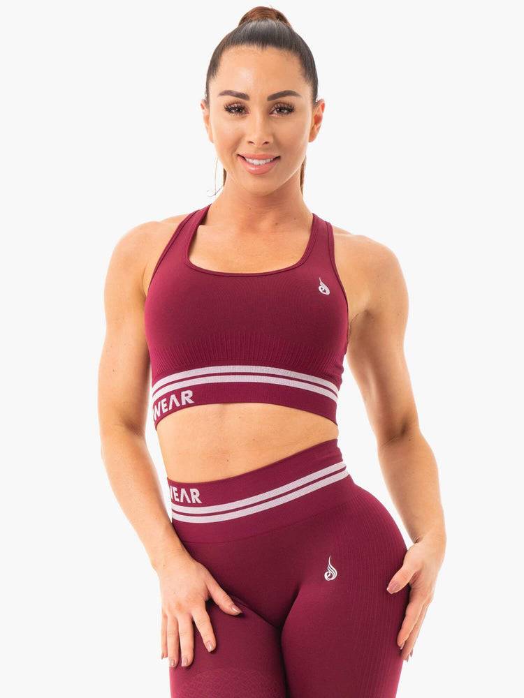 Burgundy Ryderwear Women Sports Bra Freestyle Seamless Longline Women's Sports Bra | AU2538CE