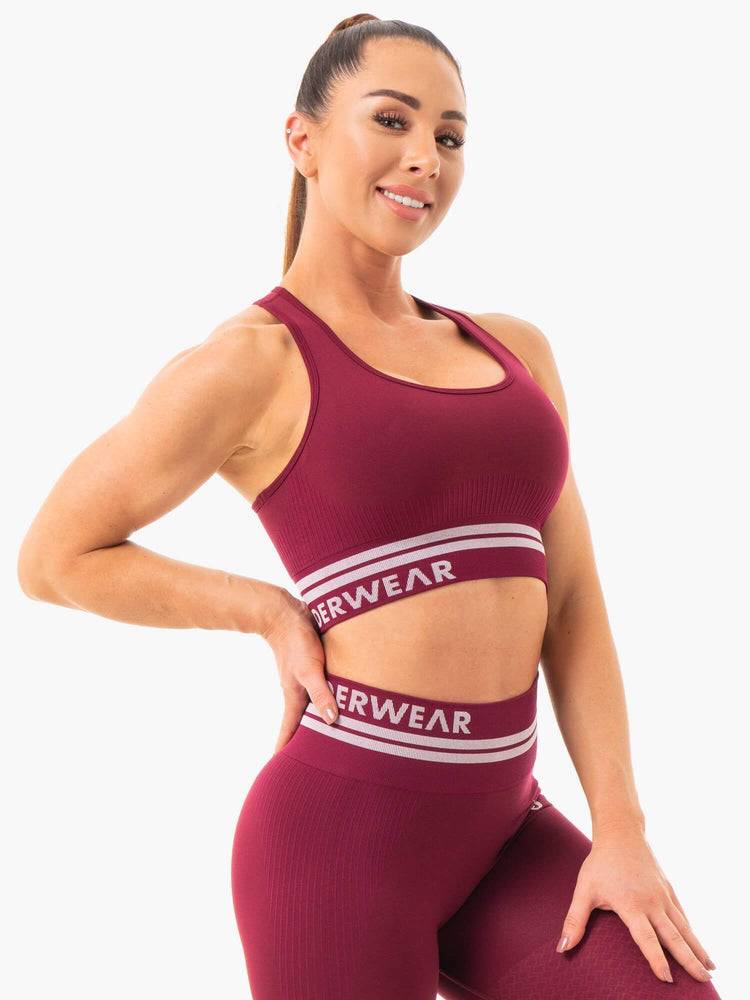 Burgundy Ryderwear Women Sports Bra Freestyle Seamless Longline Women's Sports Bra | AU2538CE