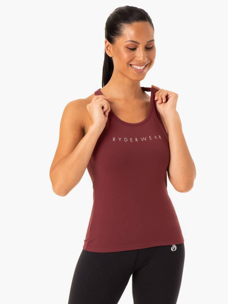 Burgundy Ryderwear Women Tanks Hype Racer Back Women\'s Tanks | AU2968NB