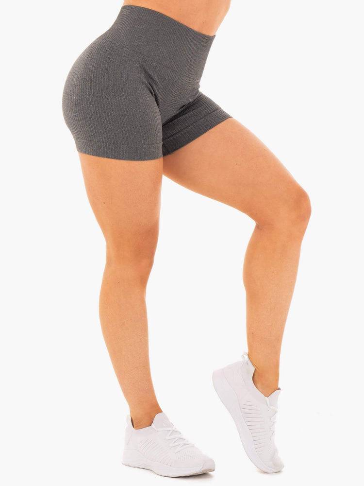 Charcoal Marl Ryderwear Women Shorts Rib Seamless Women's Shorts | AU2021CE