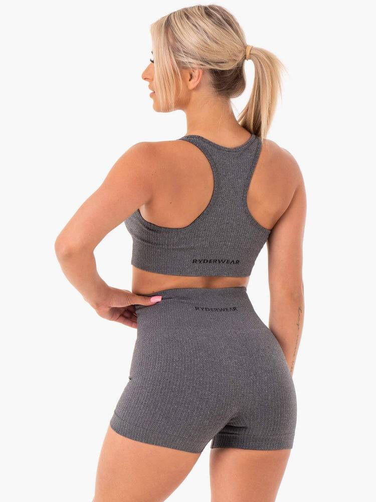 Charcoal Marl Ryderwear Women Sports Bra Rib Seamless Women's Sports Bra | AU2480WY