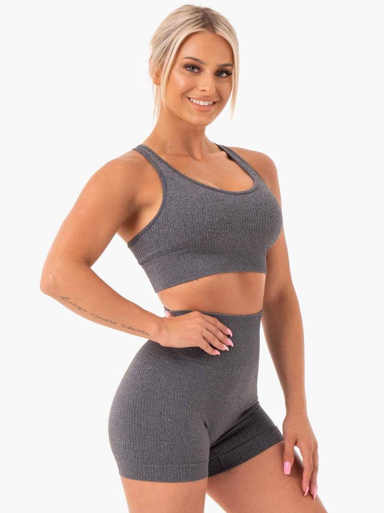 Charcoal Marl Ryderwear Women Sports Bra Rib Seamless Women's Sports Bra | AU2480WY