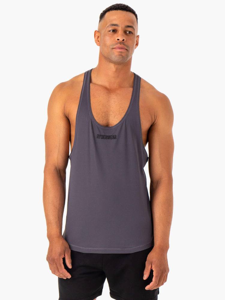 Charcoal Ryderwear Men Gym Stringers Optimal Mesh T-Back Men's Gym Stringers | AU1530NB