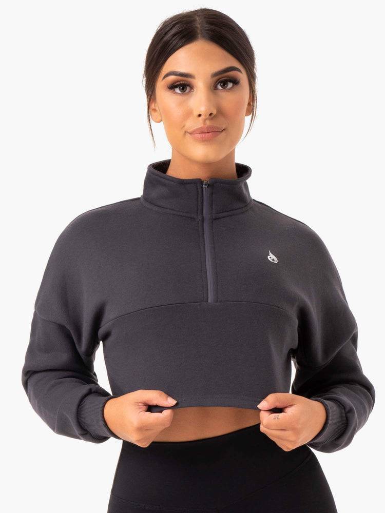 Charcoal Ryderwear Women Hoodie Base Half Zip Jumper Women's Hoodie | AU1651HK