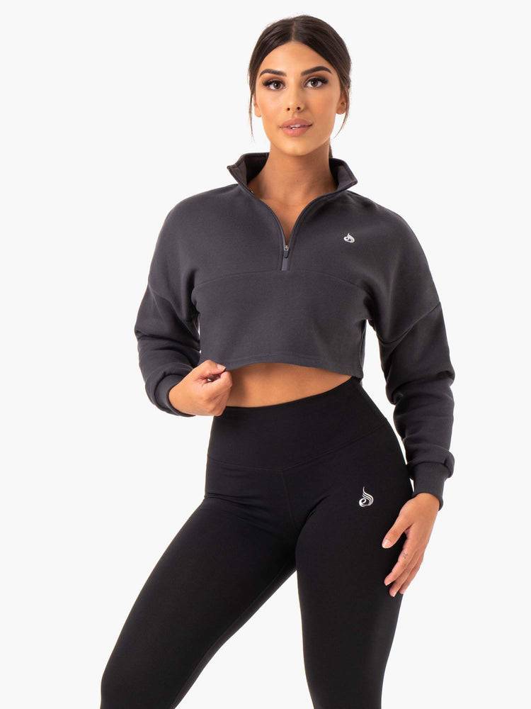 Charcoal Ryderwear Women Hoodie Base Half Zip Jumper Women's Hoodie | AU1651HK