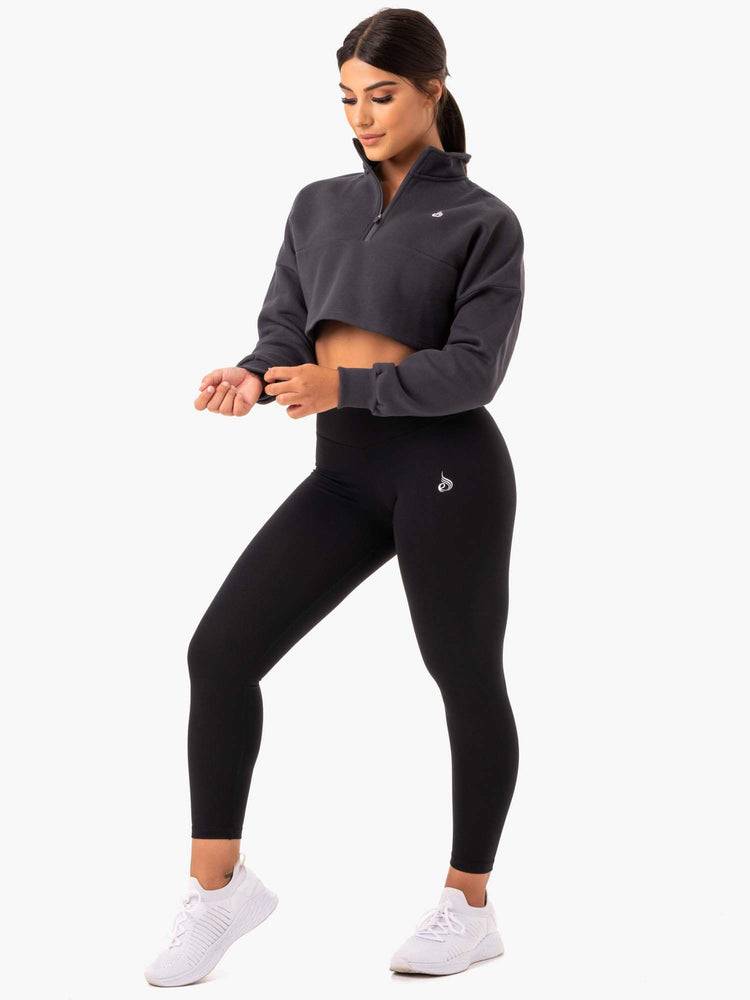 Charcoal Ryderwear Women Hoodie Base Half Zip Jumper Women's Hoodie | AU1651HK