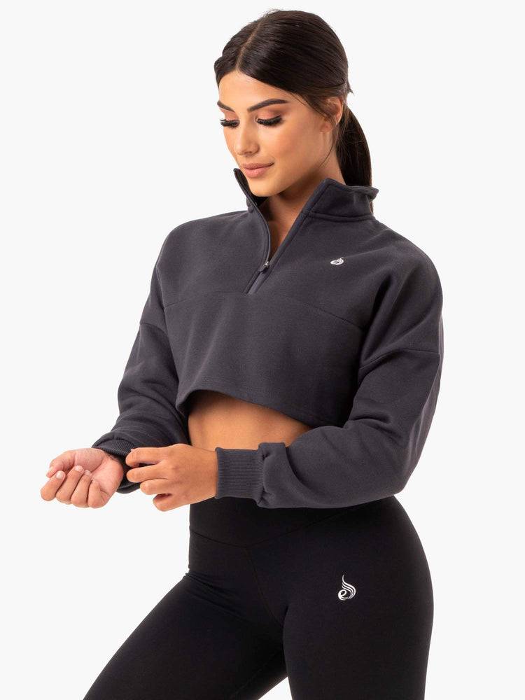 Charcoal Ryderwear Women Hoodie Base Half Zip Jumper Women\'s Hoodie | AU1651HK