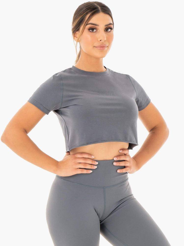 Charcoal Ryderwear Women T Shirts Motion Cropped Women's T Shirts | AU2684NB