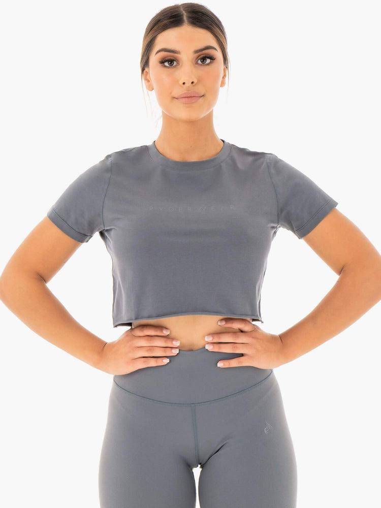 Charcoal Ryderwear Women T Shirts Motion Cropped Women's T Shirts | AU2684NB