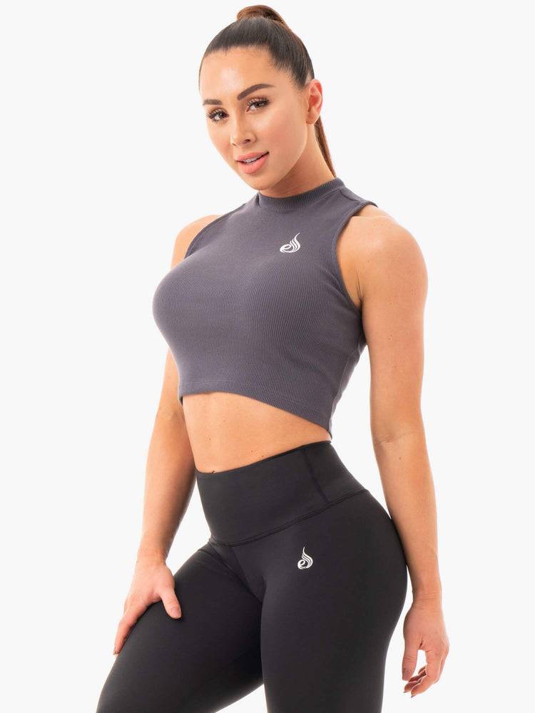 Charcoal Ryderwear Women Tanks Ribbed Crop Women's Tanks | AU3007TV