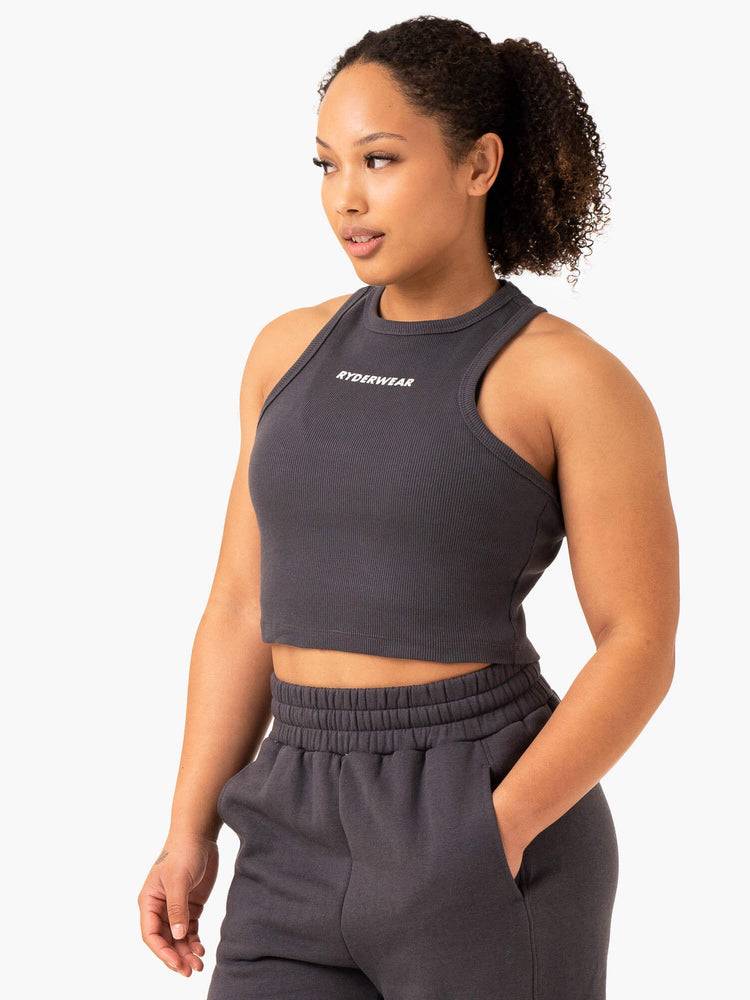 Charcoal Ryderwear Women Tanks Sideline Rib Crop Women's Tanks | AU2840SO